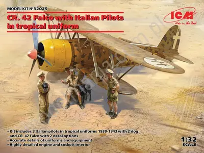 Włoski myśliwiec z CR. 42 Falco z pilotami w tropikalnych mundurach