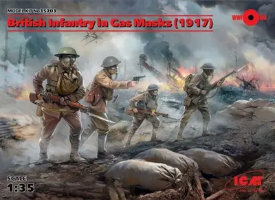 Brytyjska piechota w maskach przeciwgazowych 1917