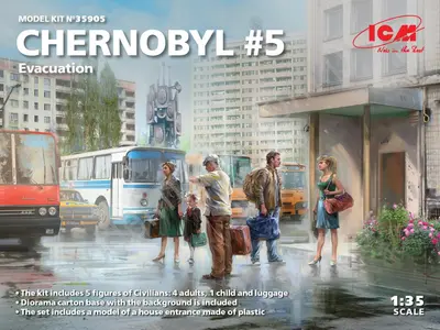 Ewakuacja cywilów, 4 osoby dorosłe, 1 dziecko i bagaż (Czarnobyl)