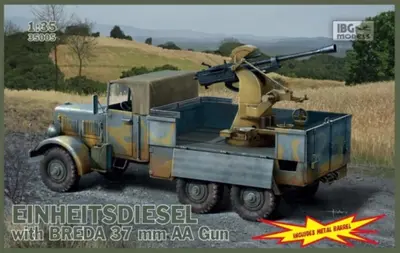 Niemiecka ciężarówka Einheitsdiesel z działem 3,7cm Breda