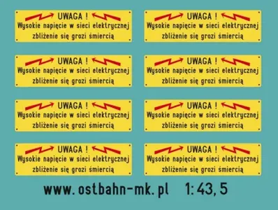 Kalkomania Żółte tabliczki na parowozy ( 8 sztuk )