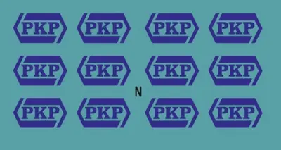 Kalkomania niebieskie logo PKP w trumience