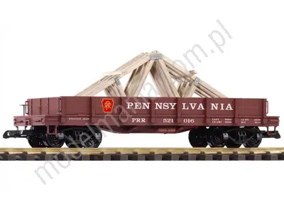 Wagon towarowy platforma niskoburtowa PRR z ładunkiem więzi dachowej