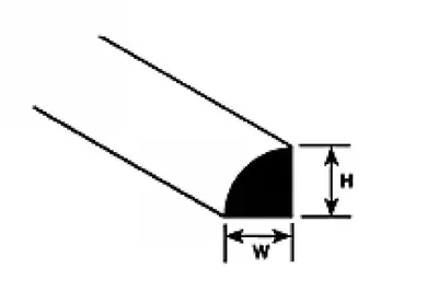 Pręt z polistyrenu przekrój ćwierćkoła 2,1 x 2,1 x 250 mm / 10 szt.