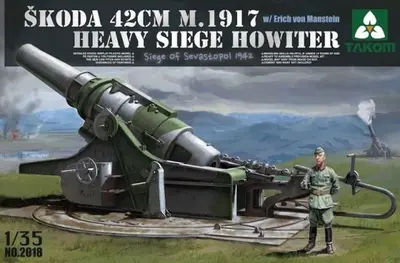 Austro-węgierska haubica oblężnicza Skoda 42Cm M.1917 z figurką Erich'a Von Manstein'a