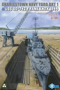 Amerykański suchy dok Charlestown 1 i niszczyciel USS DD-742 Frank Knox, 1944