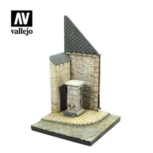 Diorama 15,5x15,5 cm narożnik ulicy z pompą wodną, Normandia
